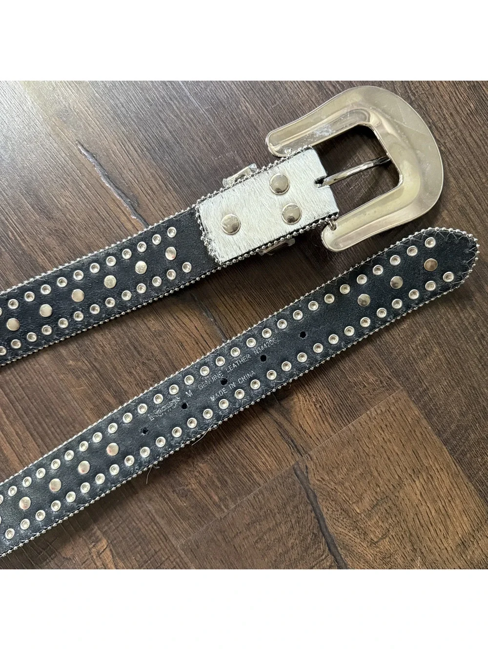 Y2K Nocona Cowhide Calf Hair Rhinestone Studded Western Belt Bling Size M
